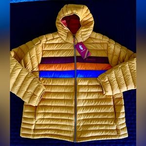 New Mens XXL Cotopaxi Fuego 800 fill lightweight down jacket amber stripes